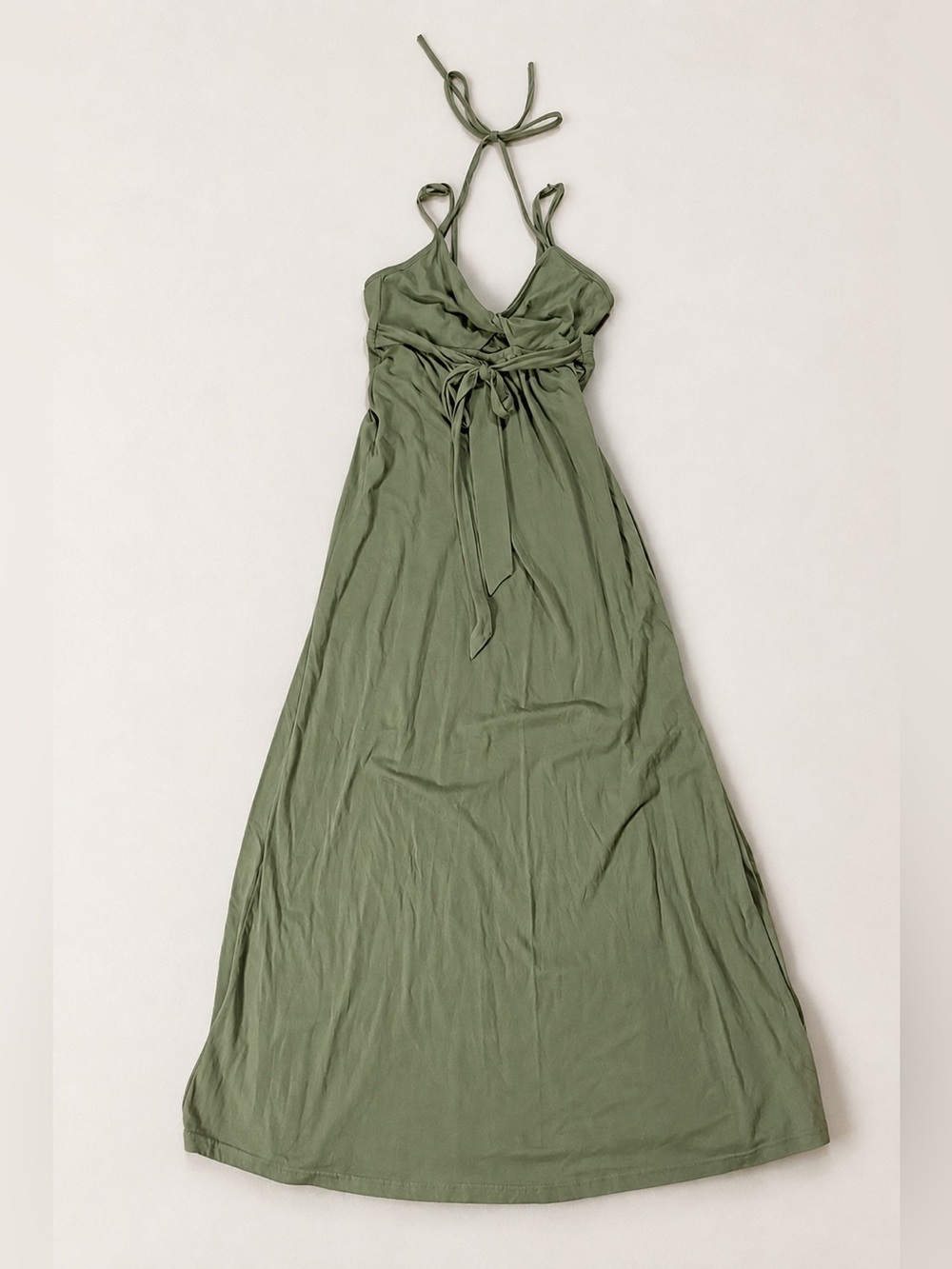 Roxy Women’s Maxi Dress Medium Olive Green Boho Sleeveless Tie Front Cotton